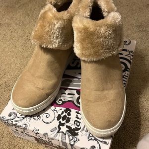 Tan wedge booties
